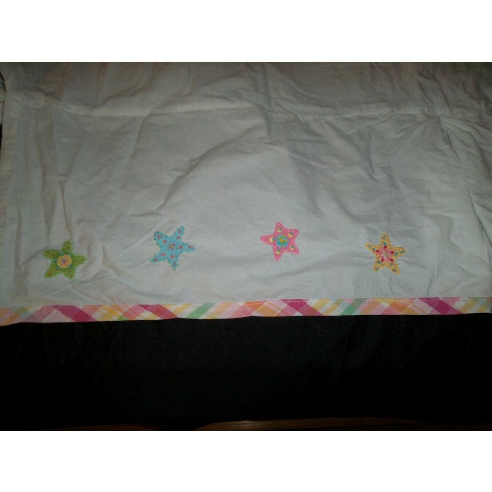 Pottery Barn Kids Crib Skirt Stars Applique Embroidered Plaid Pink Green Yellow